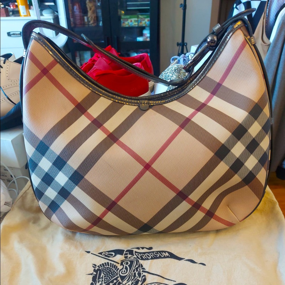 Almost New Nova Check Coated Canvas Small Barton Hobo Bag